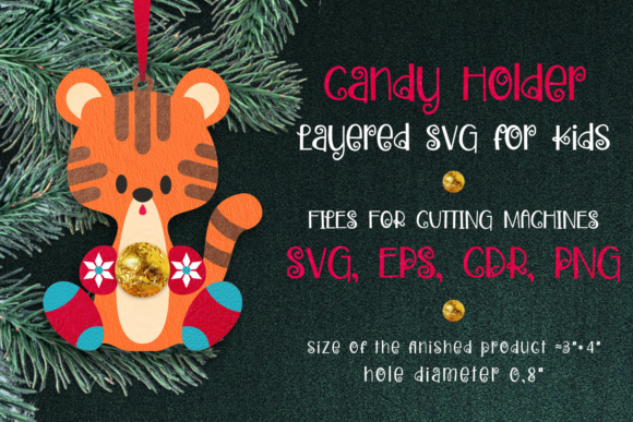 3D SVG Candy Holder Christmas Ornament Tiger Adds Festive Whimsy to Seasonal Designs